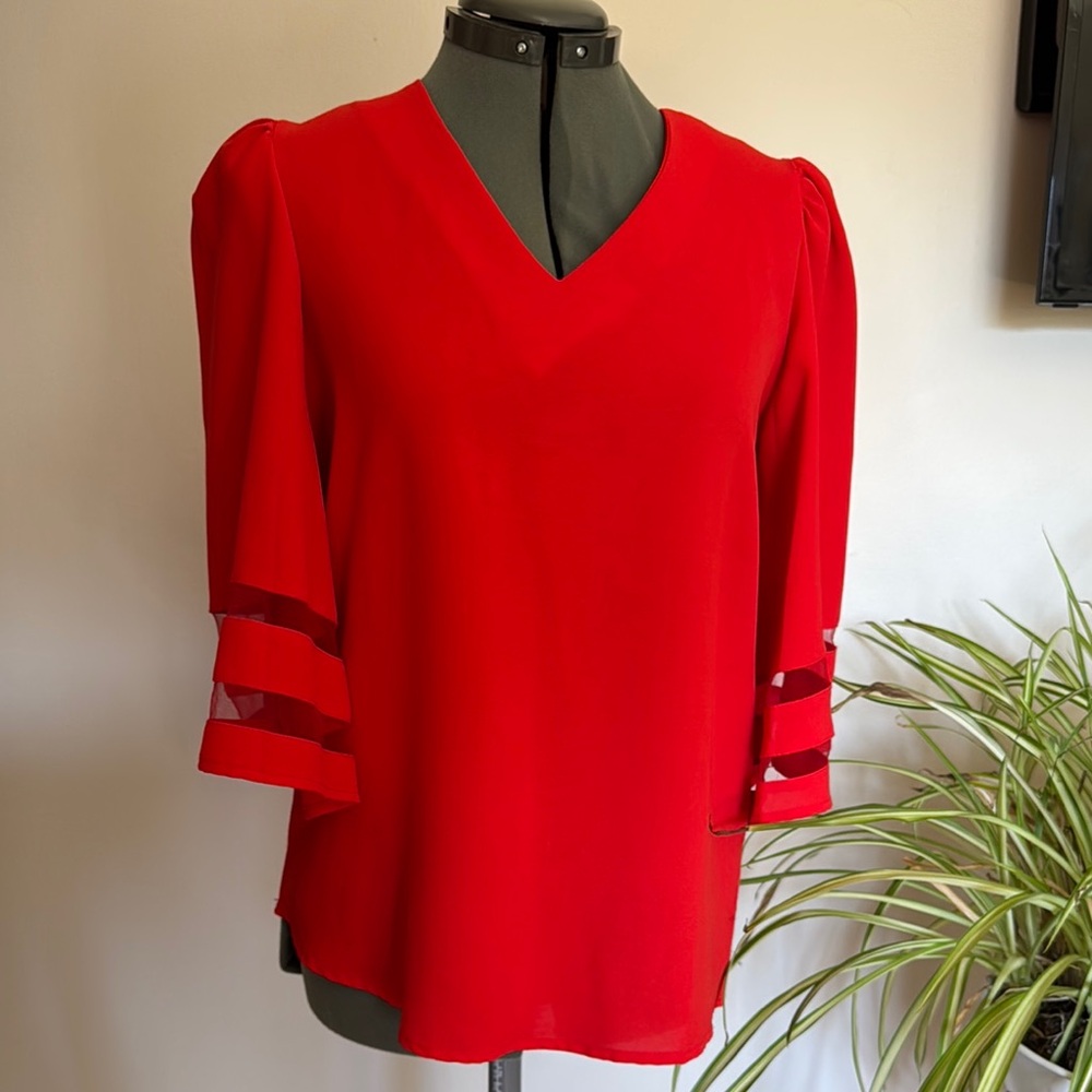 Red Boxy 3/4 Sleeve Blouse